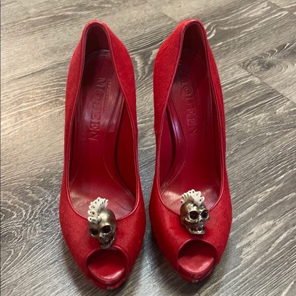 Alexander McQueen Shoes - Alexander McQueen Calfhair Skull Peep Toe Pumps